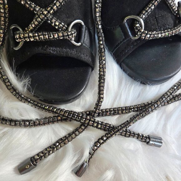 STEVE MADDEN Seductive Strappy Rhinestone Lace-Up Dress Leather Booties Size 7 - Picture 10 of 16